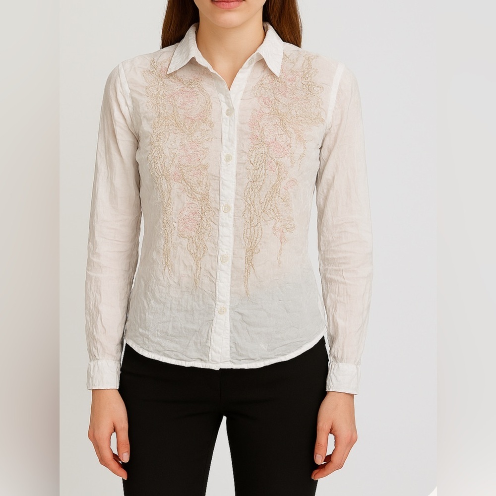 Johnny was long sleeve embroidered doves birds button down shirt blouse size S